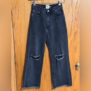 Princess Polly women’s jeans‎ sz 2 black distressed wide leg raw hem
